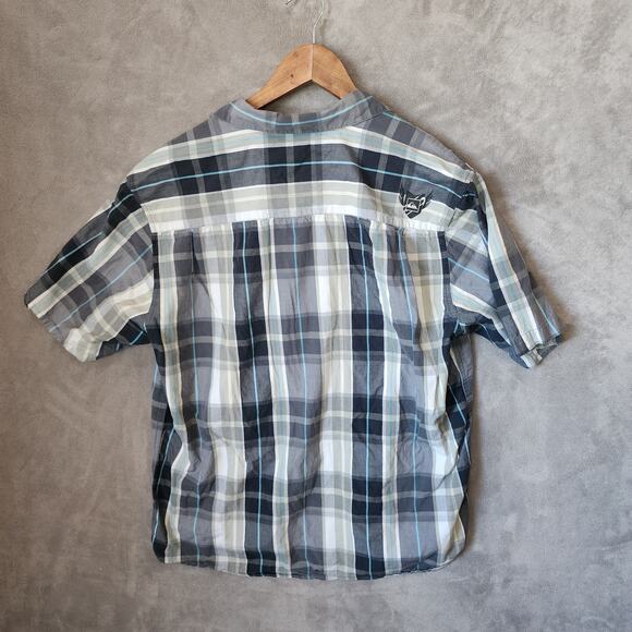 Quiksilver Men's Large Black, White, Blue Plaid Short Sleeve Shirt Casual - Picture 2 of 5
